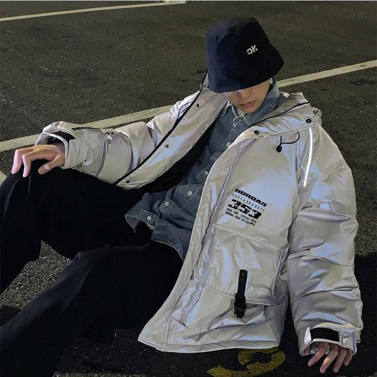 Shiny Cotton Jacket Men's Hooded Hong Kong Style Jacket Korean Version of The Trend of All-match Warm Jacket Winter Loose Casual Padded Jacket