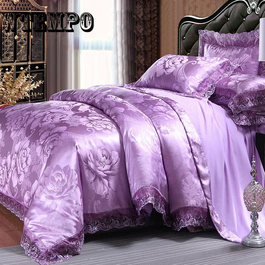 Jacquard Bedding Set Luxury Satin Jacquard Satin Comforter Cover Bed Linen Bedclothes Set Home Textile