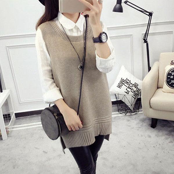 Spring and Autumn Knitted Loose Vest Skirt Round Neck Mid-length Casual Suspender Skirt Fashion Simple Female Vest Skirt