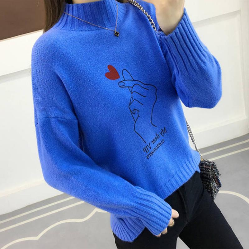 Pofulove half turtleneck bottoming shirt students plus velvet thick wild loose sweater women tide