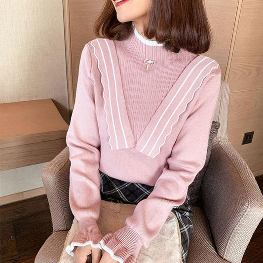 Half High Neck Sweater Women Korean Style Design Sense Autumn and Winter Slim Sweater Long Sleeve Bottoming Outer Top