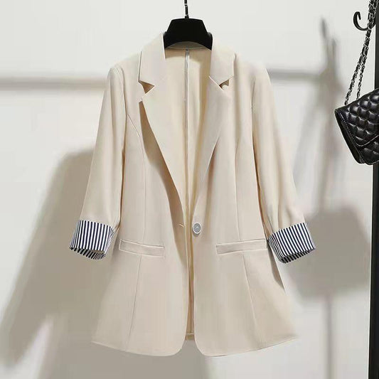 Women's Suit Jacket Slim Fit Drape Thin Three-quarter Sleeve Blazer Top Spring and Autumn White Korean Version Streetwear Design Suit