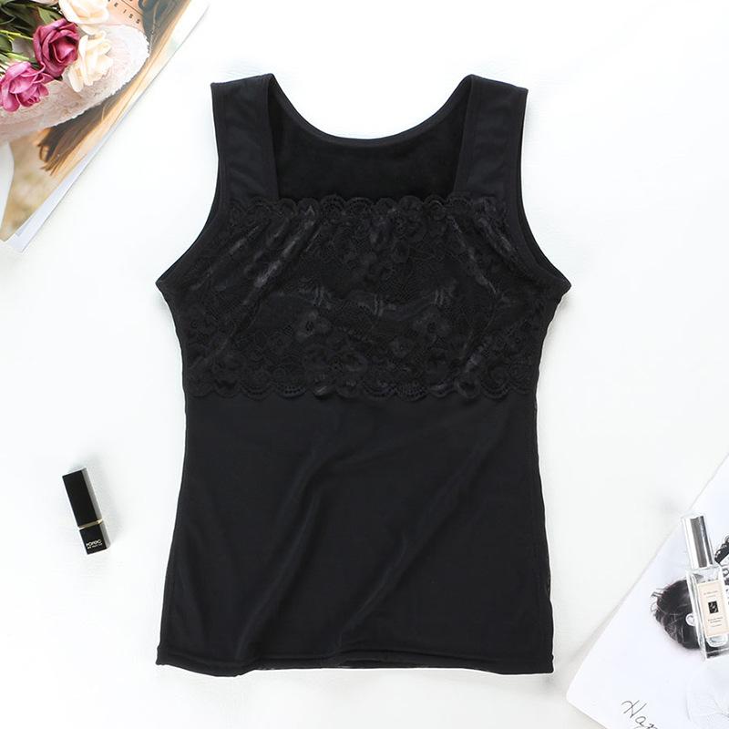 Black Lace Top Plus Size Lingere 6XL Winter Bralette Crop Top Plush Fleece Warm Thermal Vest Sleep Tops Camisoles for Women