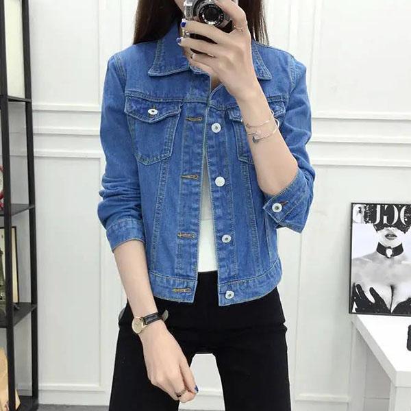Women's Spring and Autumn Lapel Solid Color Casual Denim Buttons Blazer Large Size Casual Streetwear Short Jacket Cardigan