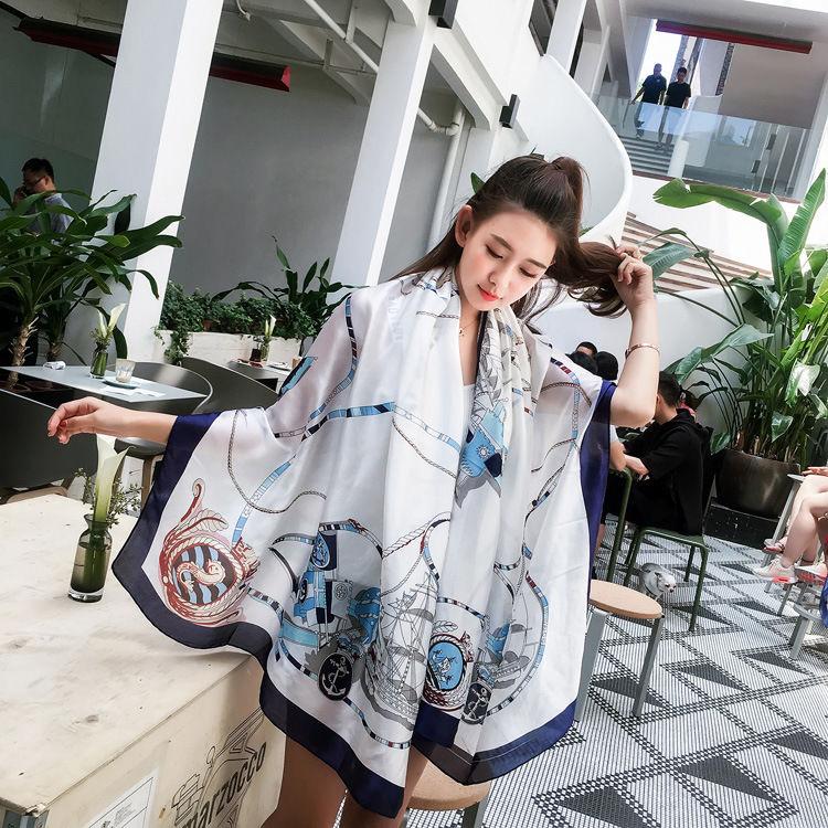 Flower Wrap Shawl Silk Imitation Satin Women Elegant Scarf All-match Headscarf Sunscreen Gauze Shawl