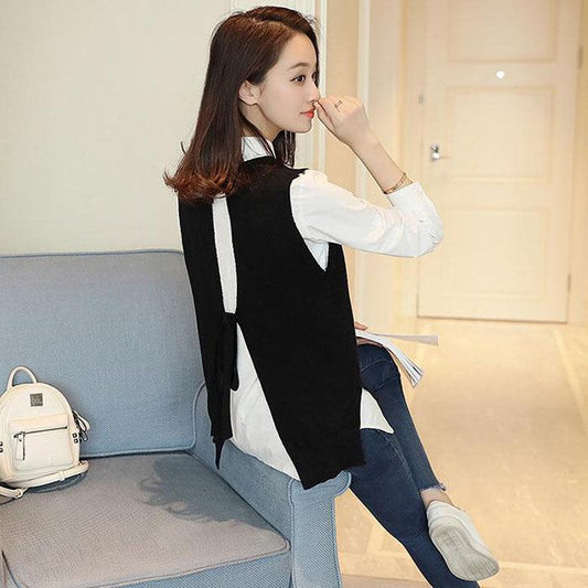 Hem Slit Sleeveless Sweater Women Spring and Autumn Pullover Loose Top All-match Knitwear Fashion Casual Vest