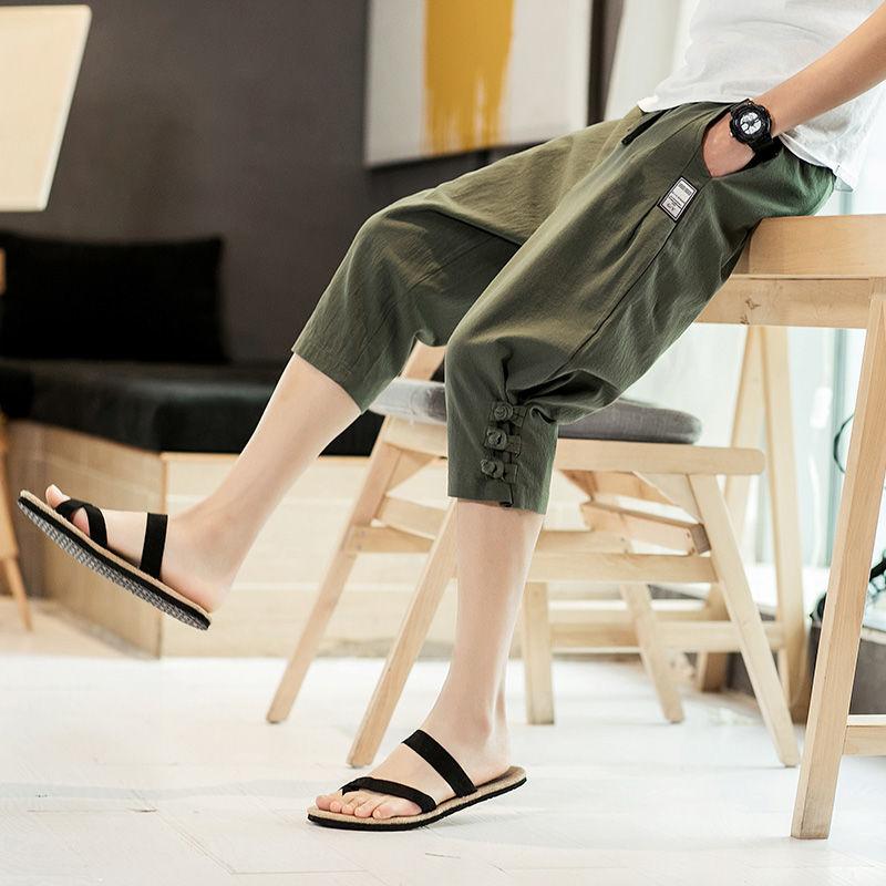 Summer Loose Cropped Trousers Youth Feet Pants Men's Cotton and Linen Shorts
