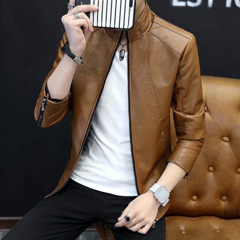 2019 Fashion Autumn Male Leather Jacket Plus Size 4XL Mens Stand Collar Coats Leather Biker Jackets