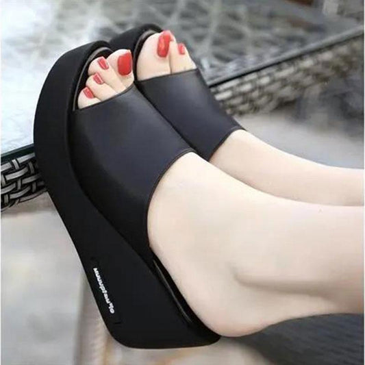 Heightening Slope Heel Ladies Sandals and Slippers Students Non-slip Summer Thick-soled Flip-flops Outside Wear Beach Shoes