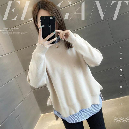 One-piece Round Neck Sweater Lace-up Sweater Spring and Autumn Loose Bottoming Sweater Ladies Top Solid Color Wild Sweater