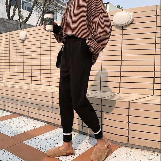 Harem Pants Women's Autumn and Winter New Styles Plus Velvet Thick Woolen Trousers Beam Pants Radish Pants Loose and Thin Net Red Granny Pants