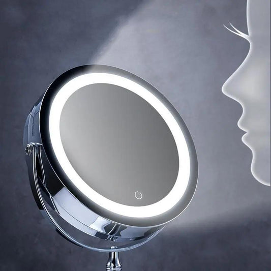 Double-sided Makeup Mirror Desktop Led with Light HD Fill Light Touch Screen USB Charging Bright Silver Plated