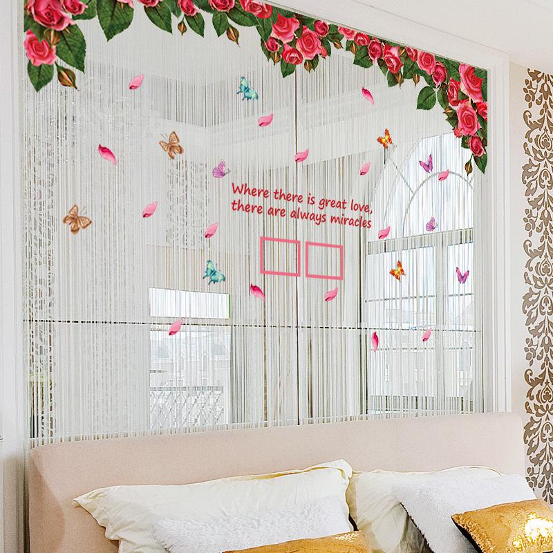 Rose flower vine romantic bedroom wedding living room sofa TV background decorative wall stickers