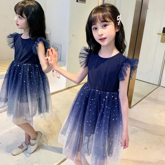 Children's Clothing Girls Dress Spring and Summer Big Children's Princess Dress Net Red Fairy Gradient Dress Tutu Skirt Mesh Skirt