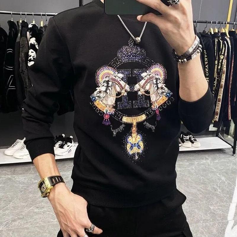 Spring and Autumn Men's Pullover Sweater Teen Slim Top Student Korean Version Long Sleeve T-Shirt Men's Large Size Bottoming Shirt