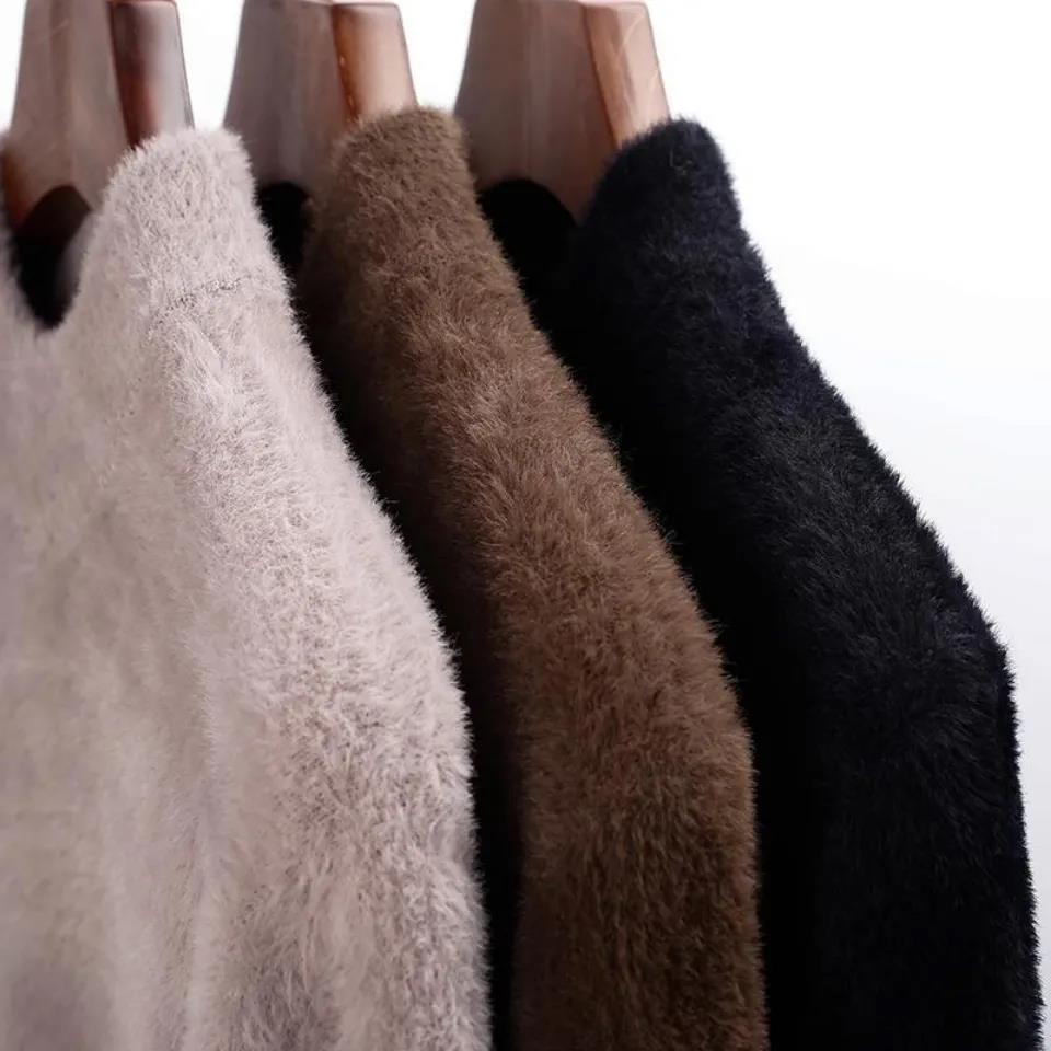 Men's Sweater Half High Neck Round Neck Casual Autumn and Winter Plus Velvet Thick Warm Knitted Bottoming Shirt