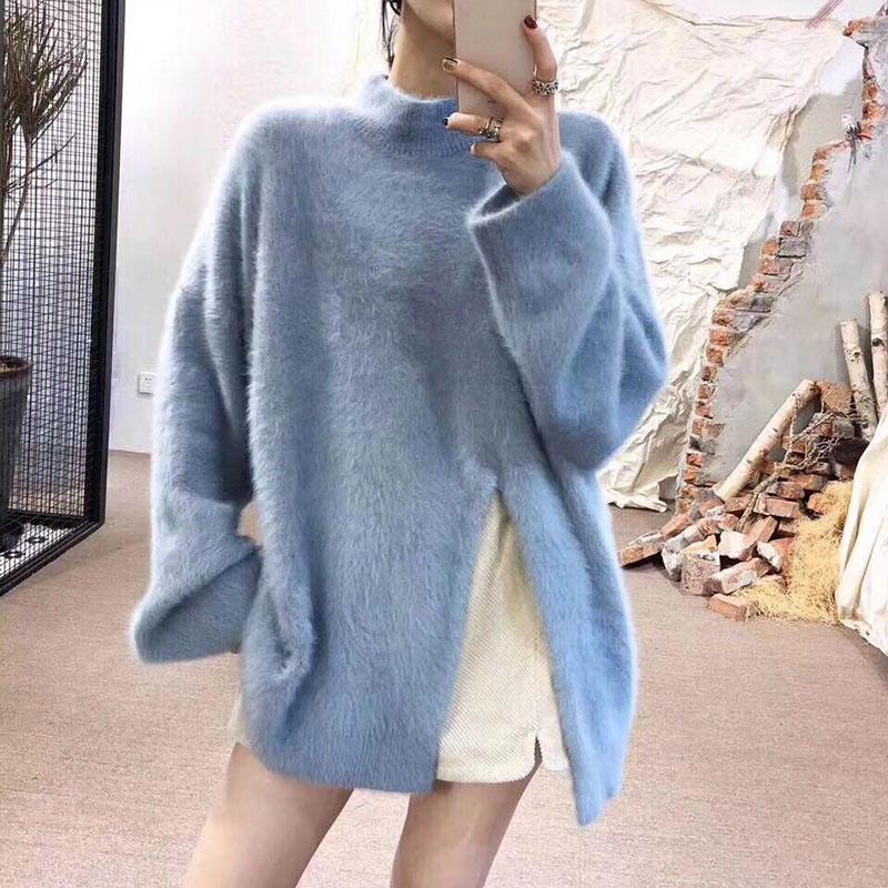Autumn and Winter Thick Loose Sweater Mid-length Korean Base Shirt Young Women Pullover Solid Color Top