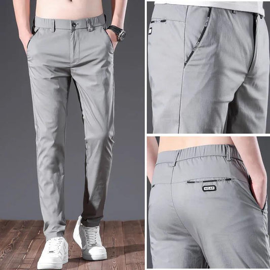 Summer Thin Ice Silk Casual Pants Men's Self-cultivation Straight Joker Work Pants Male Students Stretch Waist Pants