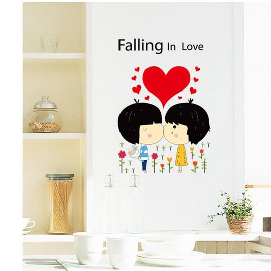 Cute Couple Cartoon Wall Stickers Love Boy Girl Sticker Bedroom Warm Decoration Wall Stickers