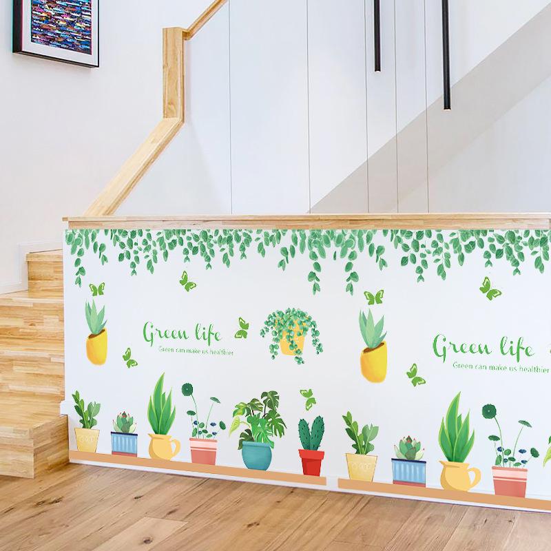 fresh green leaf potted Nordic plant removable summer spring wall sticker