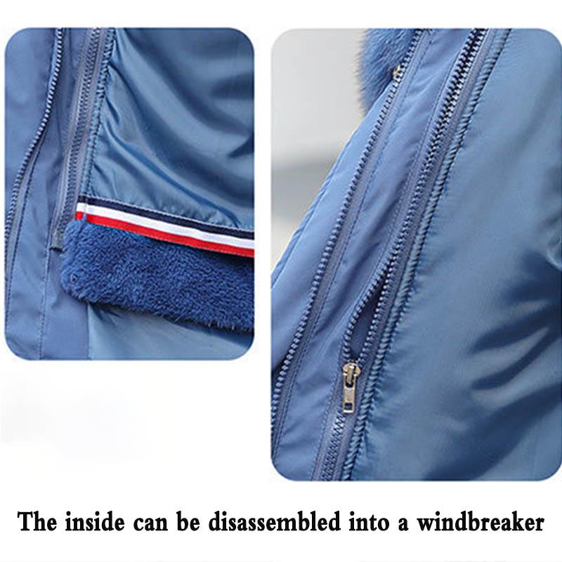 Detachable Women's Mid-length Over-the-knee Large Fur Collar Plus Velvet Padded Coat