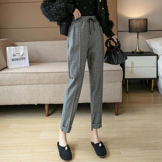 Woolen Pants Women's Autumn and Winter Models, Outer Wear Korean Version of All-match Radish Feet Pants Casual Trousers Women