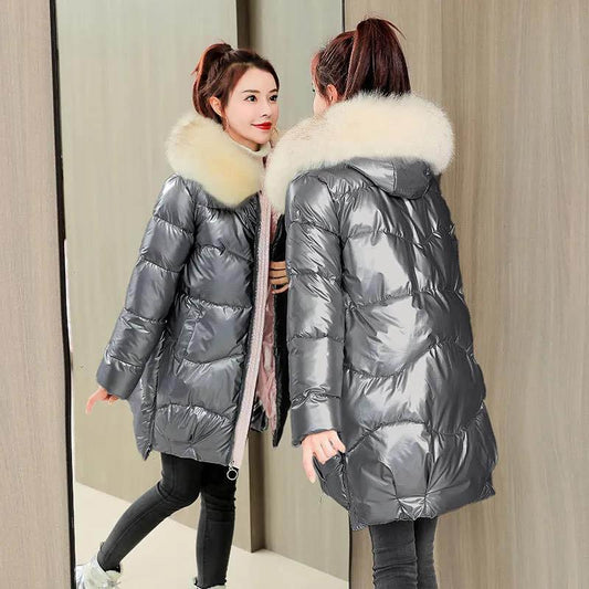 Glossy Disposable Down Padded Jacket Women's Mid-length Winter Bakery Jacket