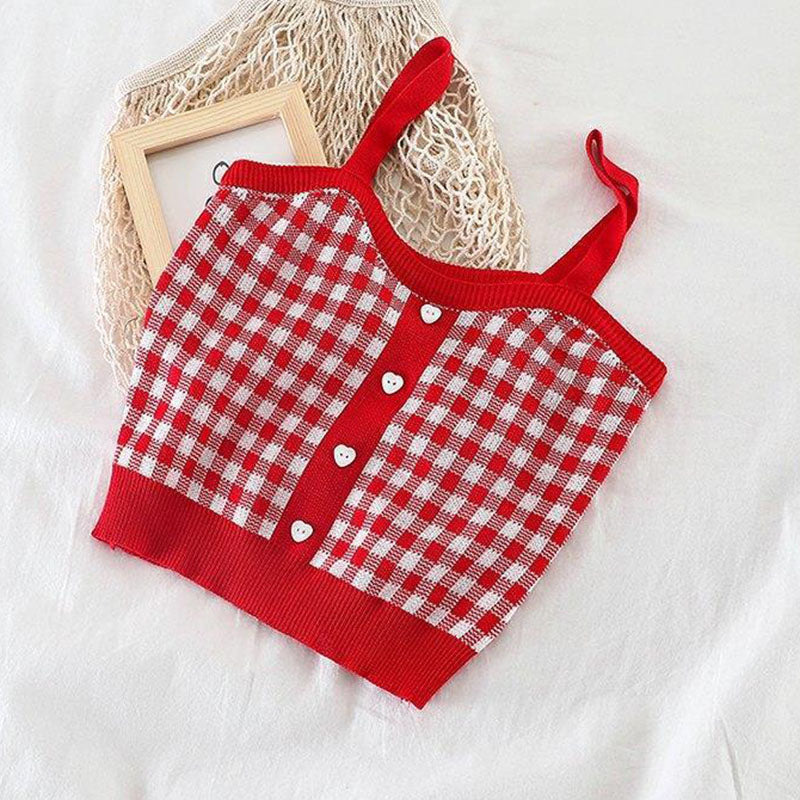 Korean Version Small Sling Vest Female Summer Lattice Vest Clothing Sleeveless Solid Crop Tops