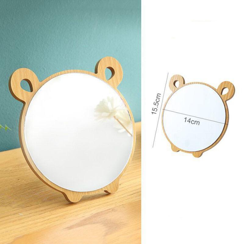 Single Cartoon Wooden Makeup Mirror Desktop Creative PortableHD Thin and Light Travel Student Dormitory Home Bedroom