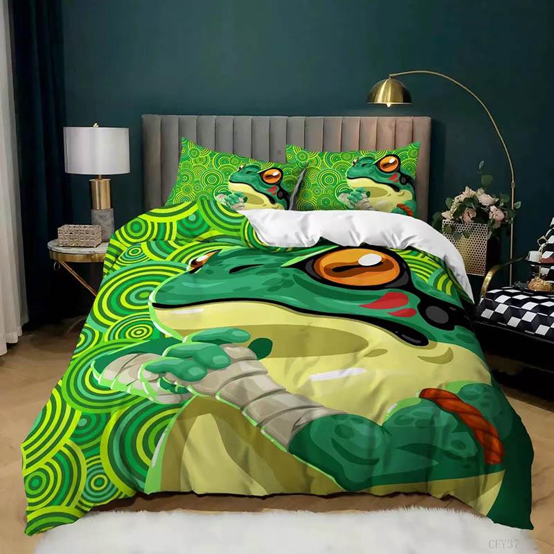 Funny Frog 3D Digital Printing Is Set of Pillow Socket Three-piece Bedding Suit