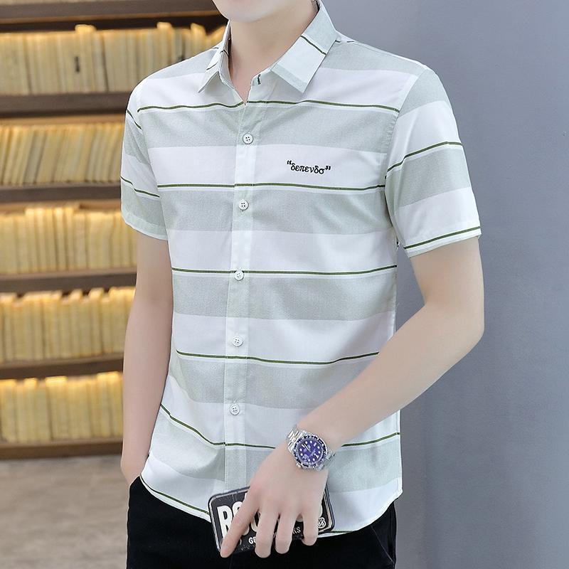 Summer Short-sleeved Shirts Men's Plaid Trendy Handsome Tops All-match Non-iron Anti-wrinkle Shirts