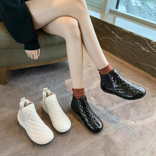 Autumn and Winter Short Boots Warm and Velvet Thickened Rhombus Comfortable Soft-soled Shoes