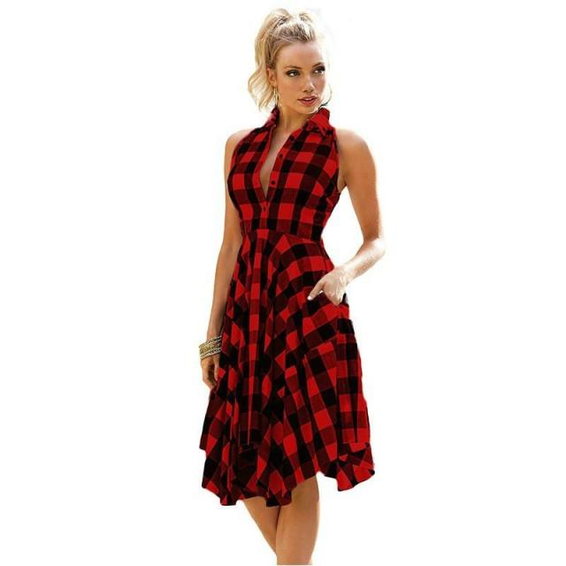 Summer Women Long Shirt Dress Plaid Sleeveless Sexy Blouse High Waist Midi Dresses Plus Size Slim Irregular Hem Casual Dress