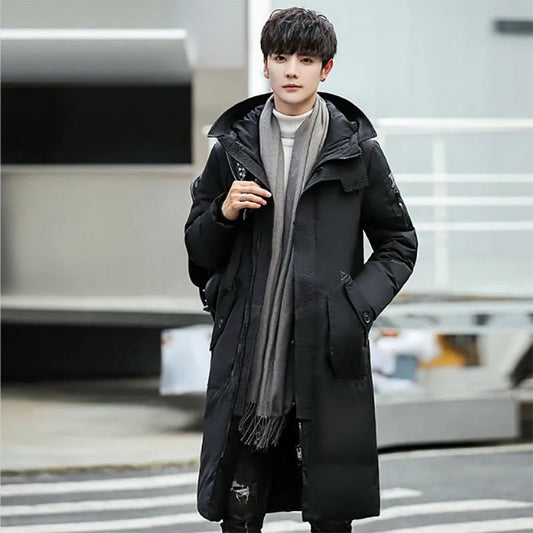 Down Jacket for Young Men Korean Style Handsome Slim Long Thicker Warmth Men's Jackets