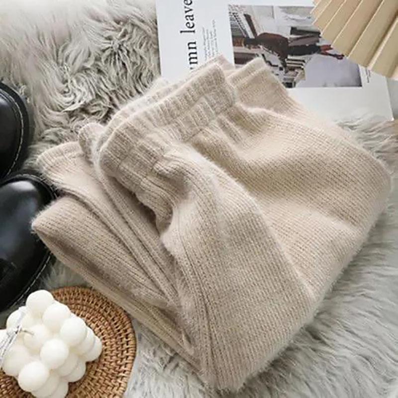 Large Size Mink Velvet Knitted Pants Women Winter Fat Mm High Waist Drape Loose Trousers Plus Velvet Thickened Outer Pants