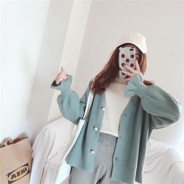 Spring Lazy Style Knitted Cardigan Solid Color Thickened Long-sleeved Bottoming Shirt with Loose Student Sweater Coat