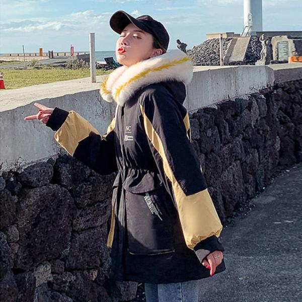 Winter Plus Velvet Thick Women's Cotton-padded Jacket Fashion Mid-length Color Matching Loose Parker Cotton