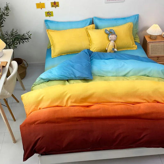 Washed Cotton Gradient Blending Bed Linen Quilt Cover Bedding Single Double Student Dormitory Pure Cotton Solid Color 4-piece Set