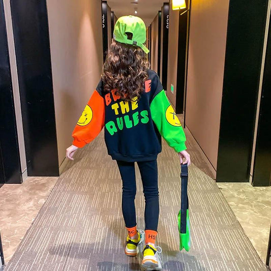 Girls Suit Spring and Autumn Western Style Casual Korean Version Sweater Two-piece Cotton Comfortable Pullover Long-sleeved Suit