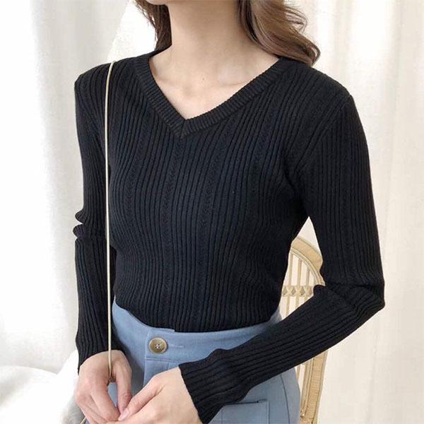 Knit Sweater Women's Long-sleeved V-neck Bottoming Shirt Thread Blouse Spring and Autumn Loose Sweater