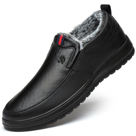 Winter Plus Velvet Thickening PU Leather Waterproof Cold Snow Boots Leisure Warm Lazy Non-slip Shoes for The Elderly