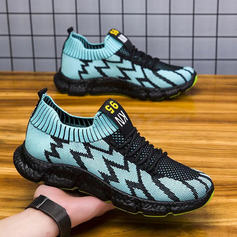 Spring Men's Shoes Breathable Flyknit Mesh Casual Shoes Men's Socks Shoes Student Sports Shoes Running Shoes Mesh Coconut Shoes