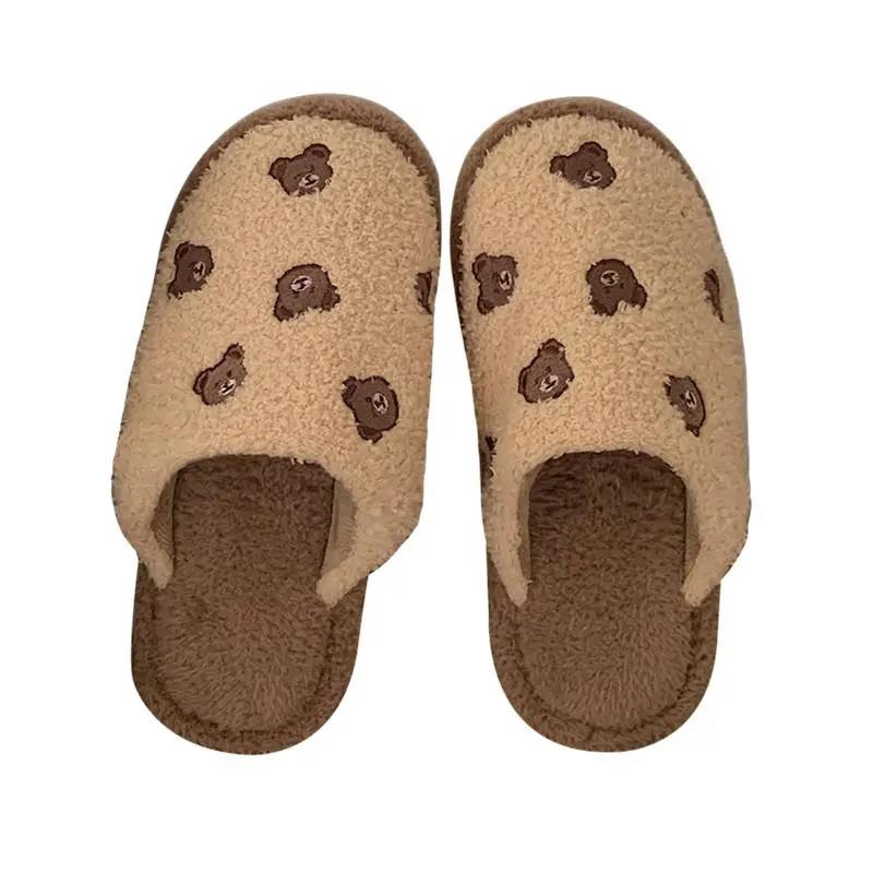 Cute Bear Slippers Autumn and Winter Warm Casual Flat Shoes Indoor Non-slip Cotton Shoes Soft Shoes