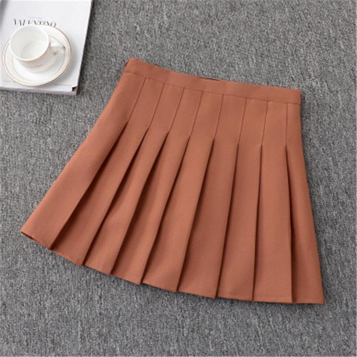 Women Large Size High Waist Was Thin Pleated Skirt Anti-light Student Sexy Solid Color A-line Skirt