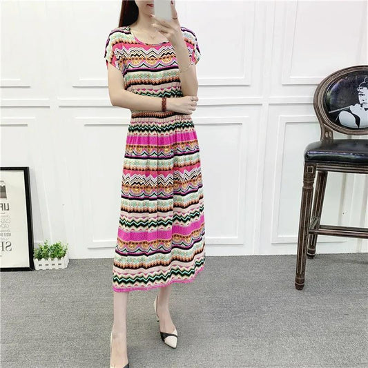 Summer Long Dress Casual Comfort Cotton Dress Plus Size Ethnic Style Short Sleeve Dress