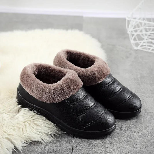 Cotton Shoes Women's Winter Plus Velvet Thickened PU Surface Waterproof and Ski Boots Thick-soled Cotton Shoes