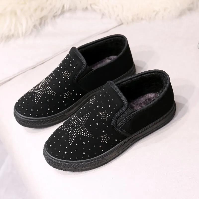 Women's Plush Shoes Winter Wear Plus Velvet All-match Thick-soled Black Low-cut Warm Cotton Shoes