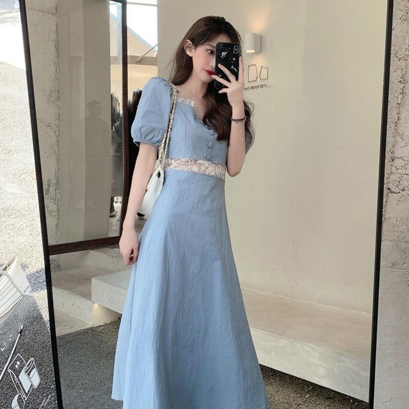 Puff Sleeve Women's Summer Dress Short Sleeve Calf Length Daily Wear Office Dating Party