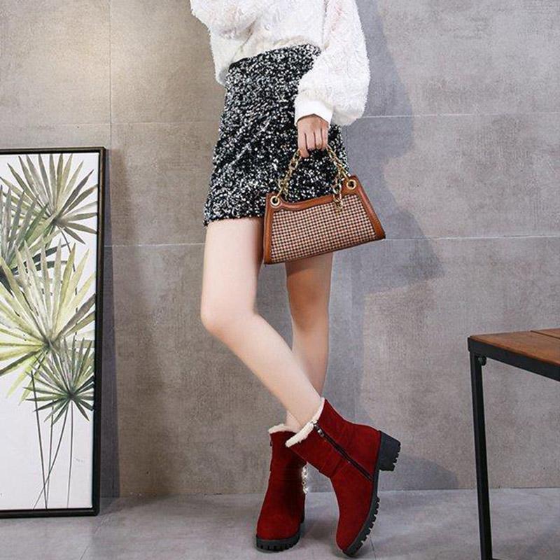 Women's Short-barrel Fleece Flat Warm Mid-barrel Cotton Snow Boots Snow Shoes Warm Shoes