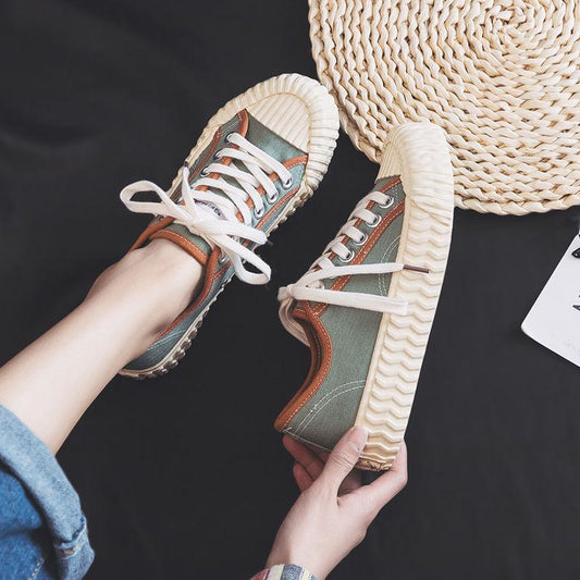 Canvas Shoes Women Casual Flats 2020 Trendy Korean Version Lace-up Fashion Female Spring/autumn Shoes Solid White Shoes